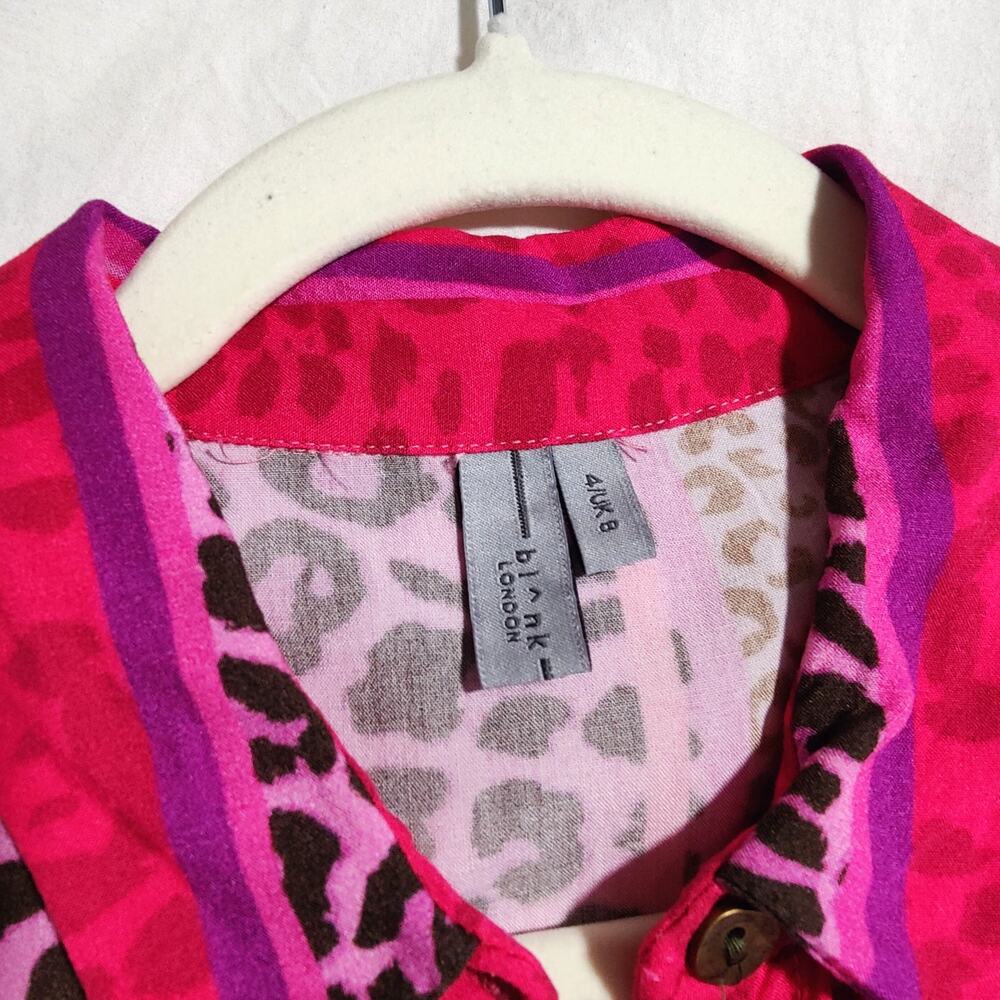 Anthropologie Blank London Renela Shirt Dress Pink Leopard Print Belted Size 4 - Picture 5 of 8